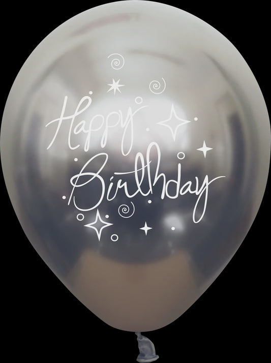 Kalisan 12" Grey Mirror Happy Birthday Space Latex Balloon