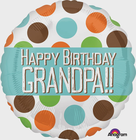 Anagram CD 18" Happy Birthday Grandpa Dots Foil Balloon