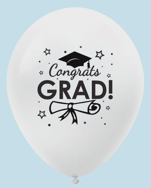 BB Custom 11" Congrats Grad White Latex Balloon
