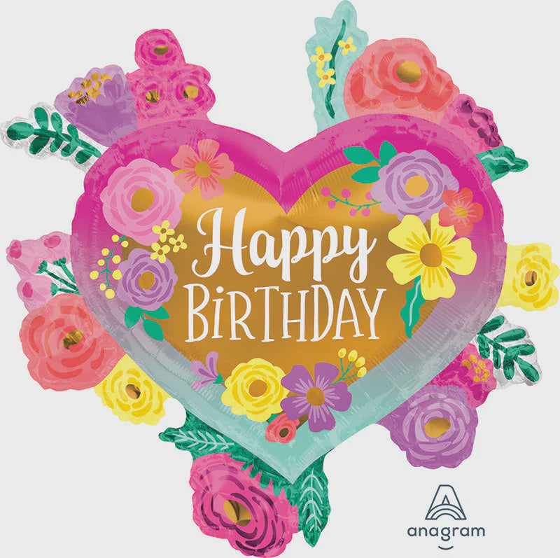 Anagram MD 27" Happy Birthday Painted Flower Foil Balloon