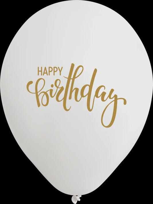 Kalisan 12" White/Gold Happy Birthday Latex Balloon