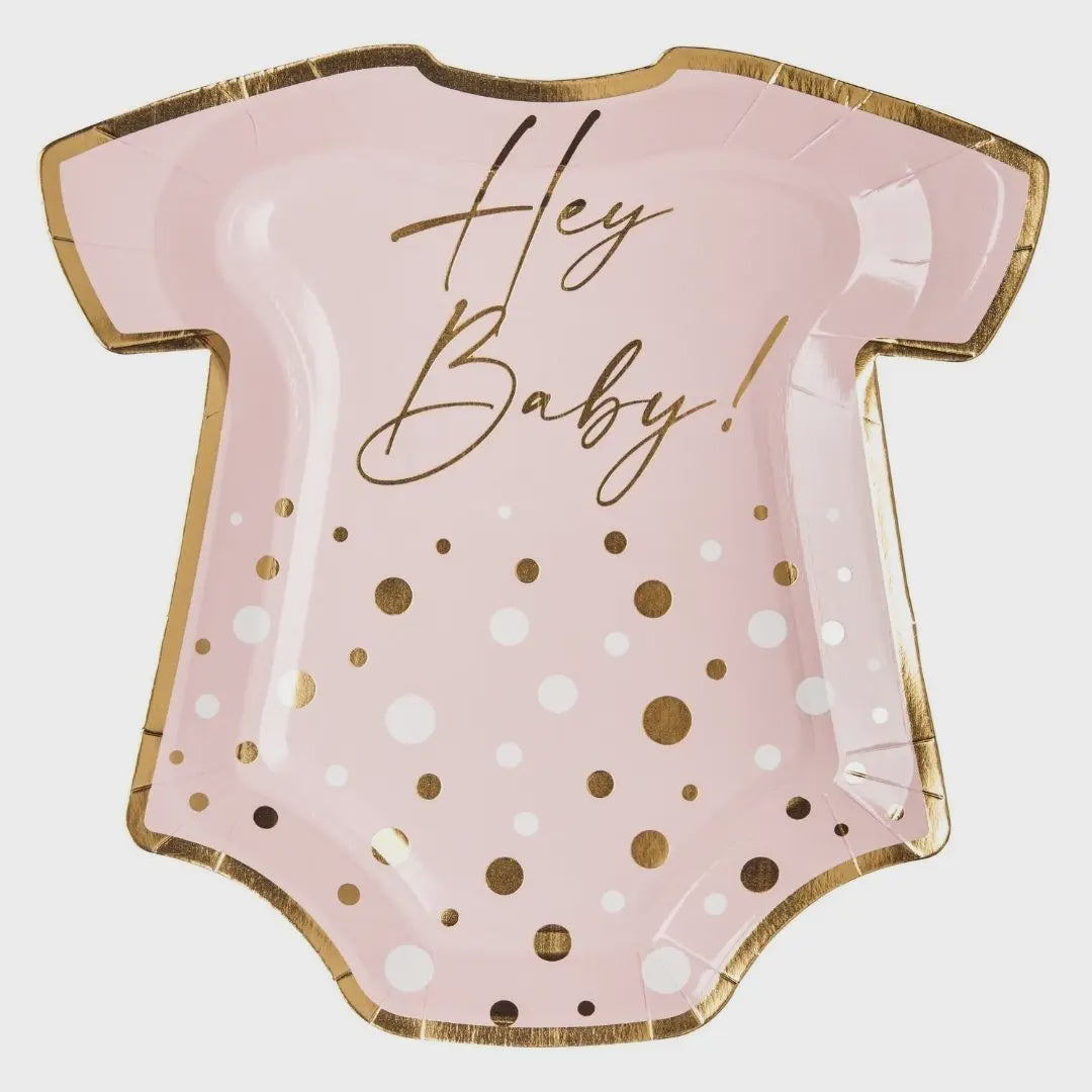 Baby Pink Onesie "Hey Baby" Dessert Plates