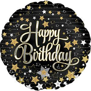 18" Qualatex Black Happy Birthday Foil Balloon