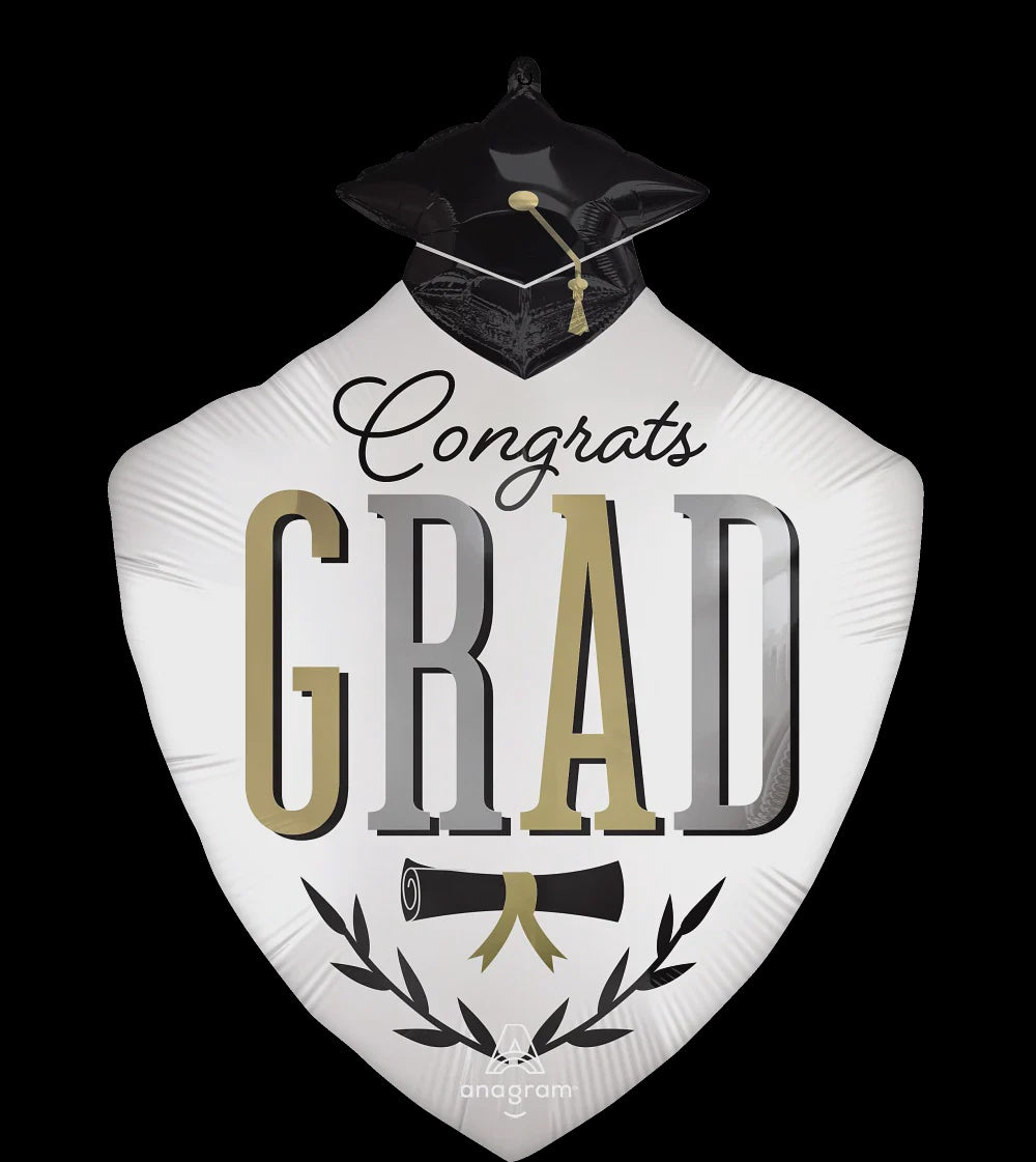Anagram CD 30" Jumbo Graduation Caps Off White Foil Balloon