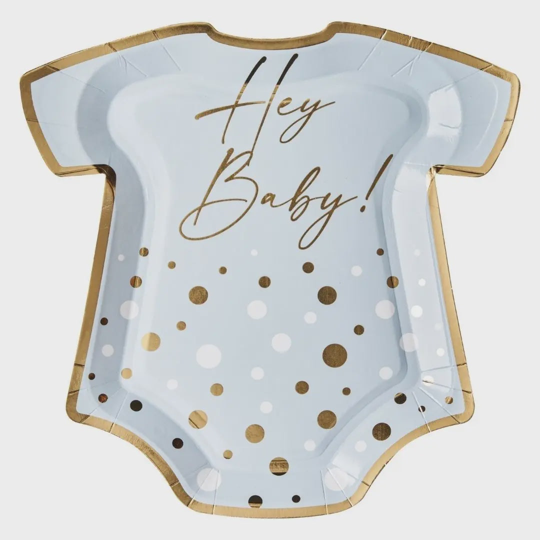 Baby Blue Onesie "Hey Baby" Dessert Plates