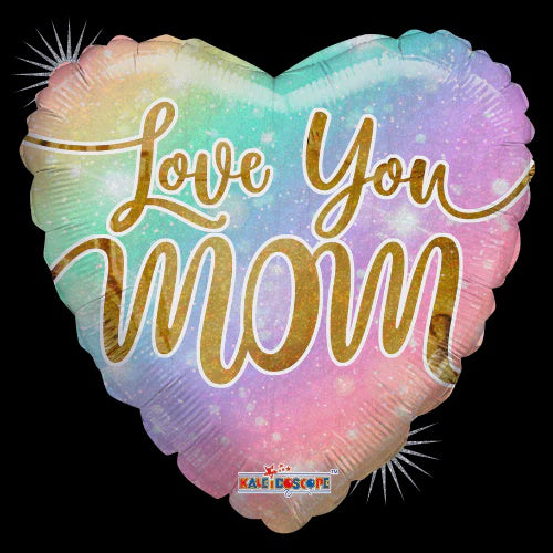 18" Conver Love You Mom Rainbow Foil Heart Balloon