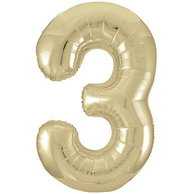 White Gold Champagne 34" Number 3 Foil Balloon