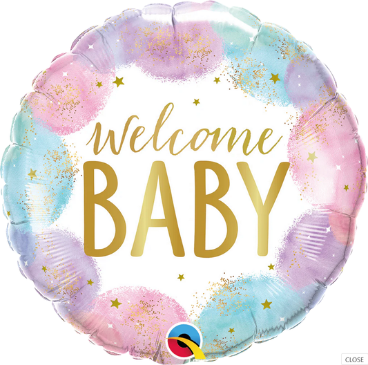 18" Qualatex Welcome Baby Watercolor Foil Balloon