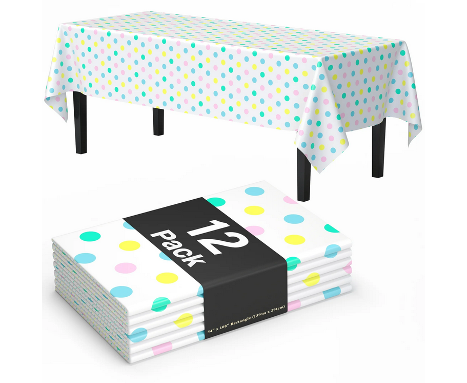 54" x 108" Pastel Polka Dot Tablecloth